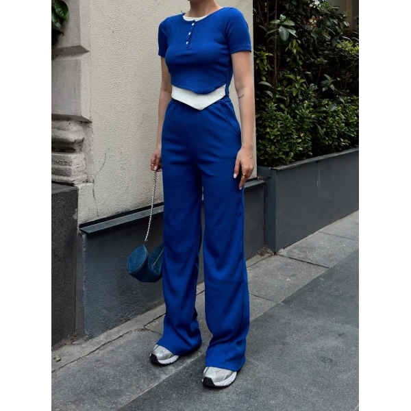 BİÇOMİ Düğme yakalı saks alt üst takım s3943