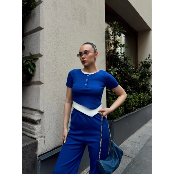 BİÇOMİ Düğme yakalı saks alt üst takım s3943