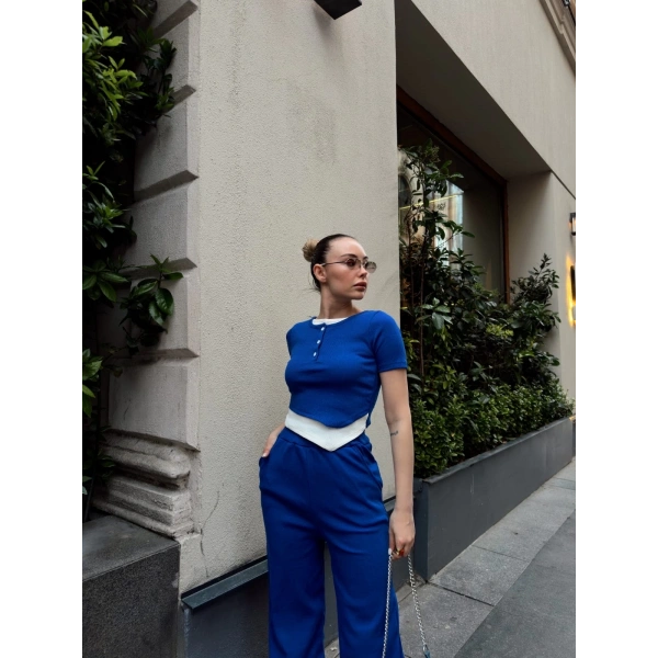 BİÇOMİ Düğme yakalı saks alt üst takım s3943