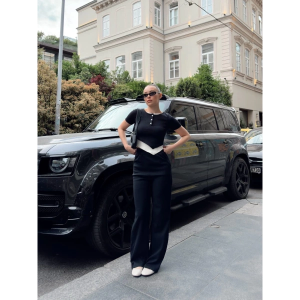 BİÇOMİ Düğme yakalı siyah alt üst takım s3943