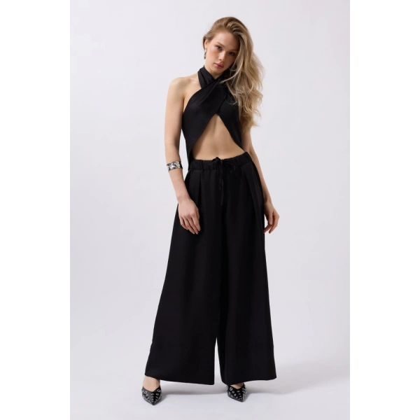 Biçomi Düşük Bel Oversize Keten Pantolon
