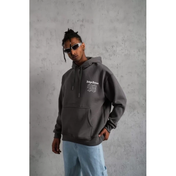 Biçomi Erkek 98 Baskılı Kapşonlu Sweat - Gri