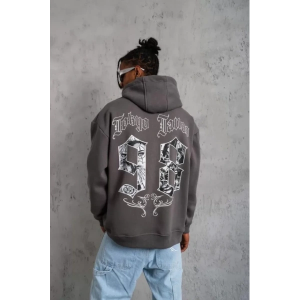 Biçomi Erkek 98 Baskılı Kapşonlu Sweat - Gri