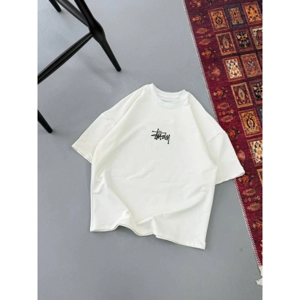 Biçomi Erkek Baskılı Oversize T-shirt - Beyaz