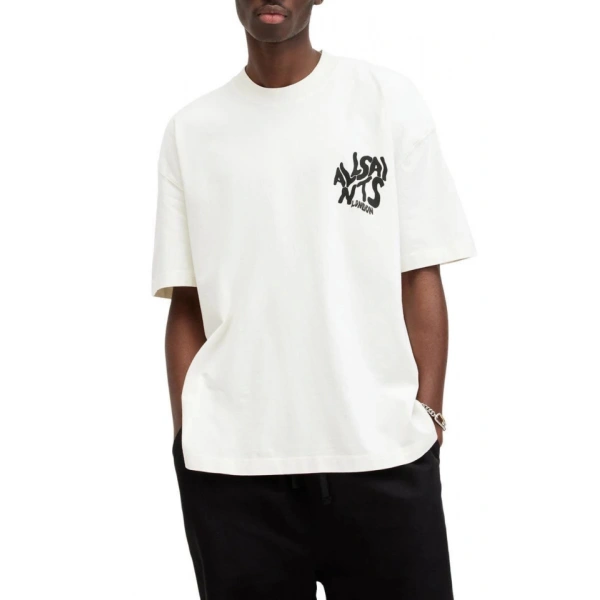 Biçomi Erkek Baskılı Oversize T-shirt - Beyaz