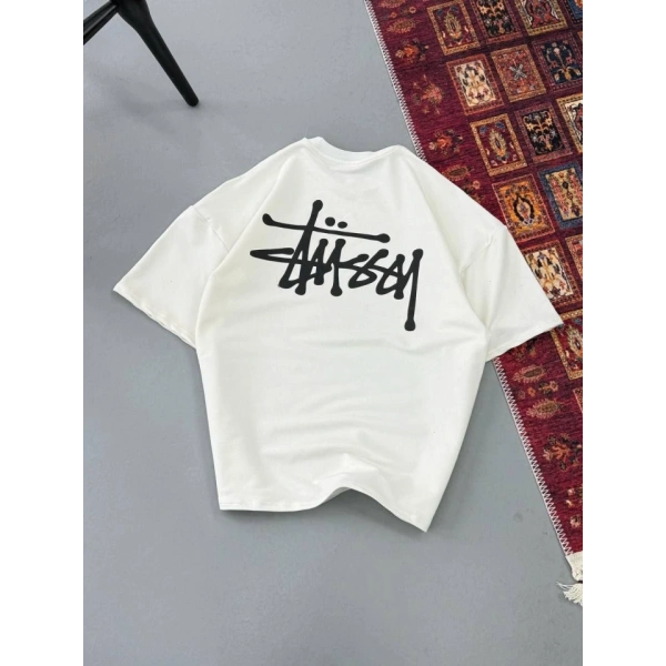 Biçomi Erkek Baskılı Oversize T-shirt - Beyaz