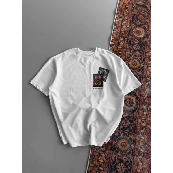 Biçomi Erkek Baskılı Oversize T-shirt - Beyaz