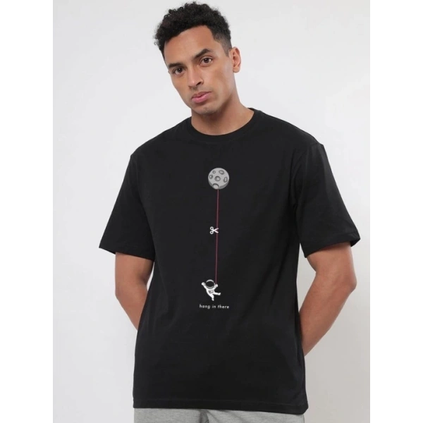 Biçomi Erkek Baskılı Oversize T-shirt - Siyah