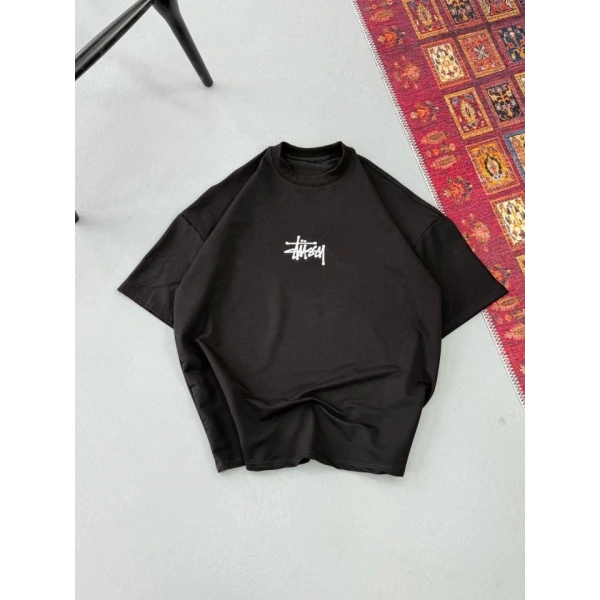 Biçomi Erkek Baskılı Oversize T-shirt - Siyah