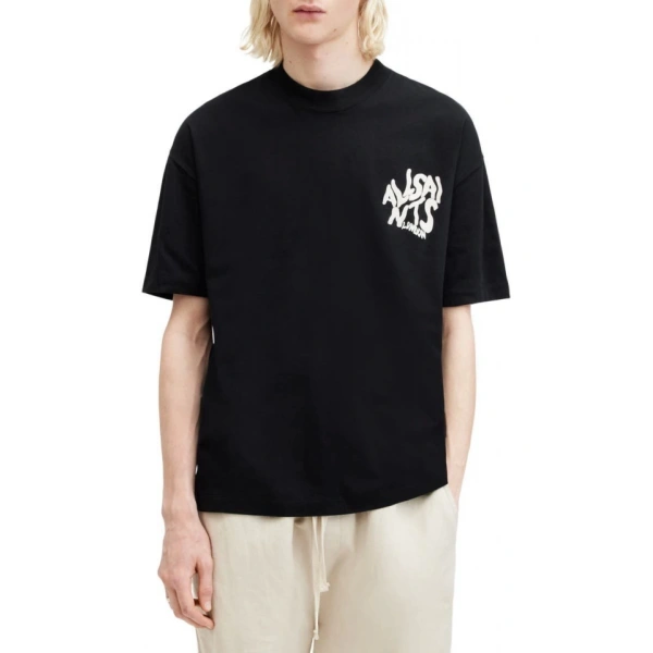 Biçomi Erkek Baskılı Oversize T-shirt - Siyah