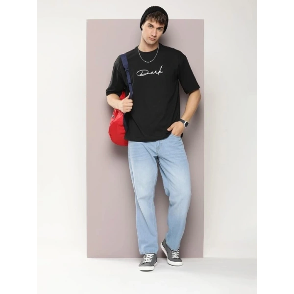 Biçomi Erkek Baskılı Oversize T-shirt - Siyah