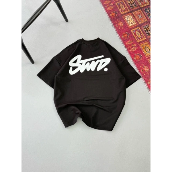 Biçomi Erkek Baskılı Oversize T-shirt - Siyah