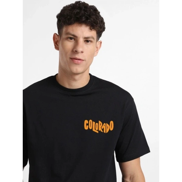 Biçomi Erkek Baskılı Oversize T-shirt - Siyah