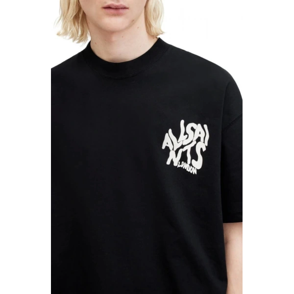 Biçomi Erkek Baskılı Oversize T-shirt - Siyah