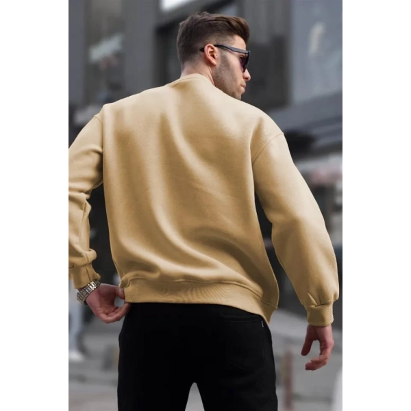 Biçomi Erkek Düz Bisiklet Yaka Sweat - Bej