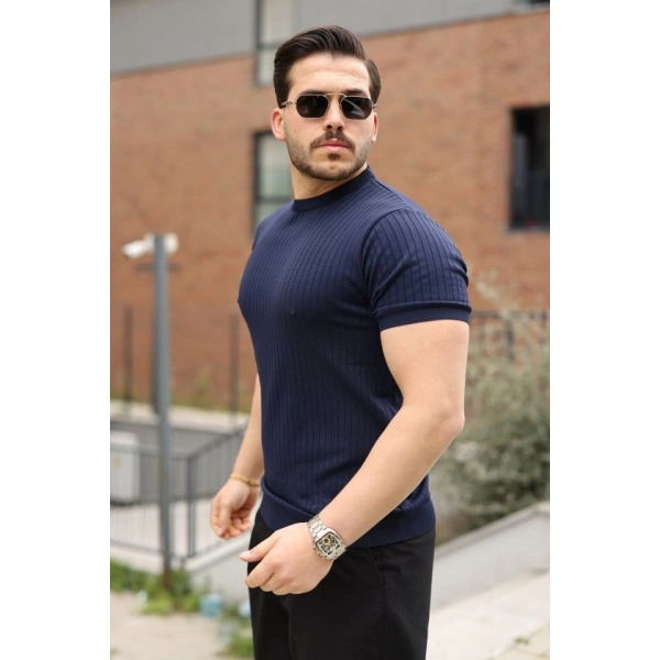 Biçomi Erkek Fitilli Bisiklet Yaka Triko Tişört