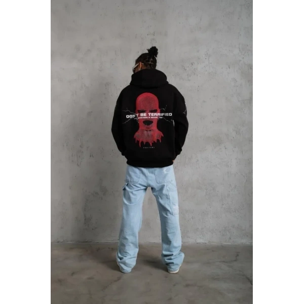 Biçomi Erkek Maske Baskılı Kapüşonlu Sweat - Siyah