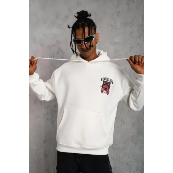 Biçomi Erkek SCHOOL BOY Baskılı Kapüşonlu Sweat - Beyaz