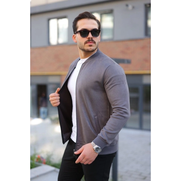 Biçomi Erkek Scuba Süet Kumaş Bomber Hırka