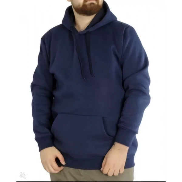 Biçomi Erkek Uzun Kol Kapşonlu Basic Sweatshirt Hoodie - Lacivert