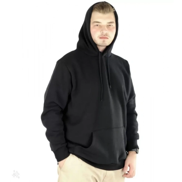 Biçomi Erkek Uzun Kol Kapşonlu Basic Sweatshirt Hoodie - Siyah