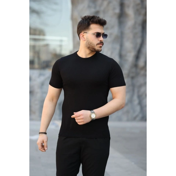 Biçomi Erkek Viskon Kumaş Bisiklet Yaka Basic Tişört