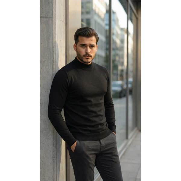 Biçomi Erkek Yarım Balıkçı Yaka Pamuklu Triko