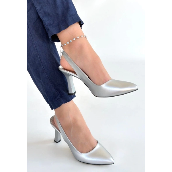BİÇOMİ Feey Gümüş Cilt Topuklu Ayakkabı