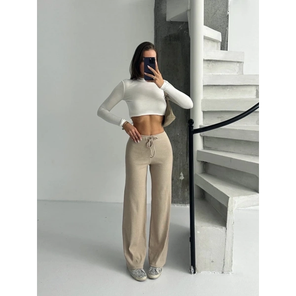 BİÇOMİ Fit comfort bej salaş pantolon A6011