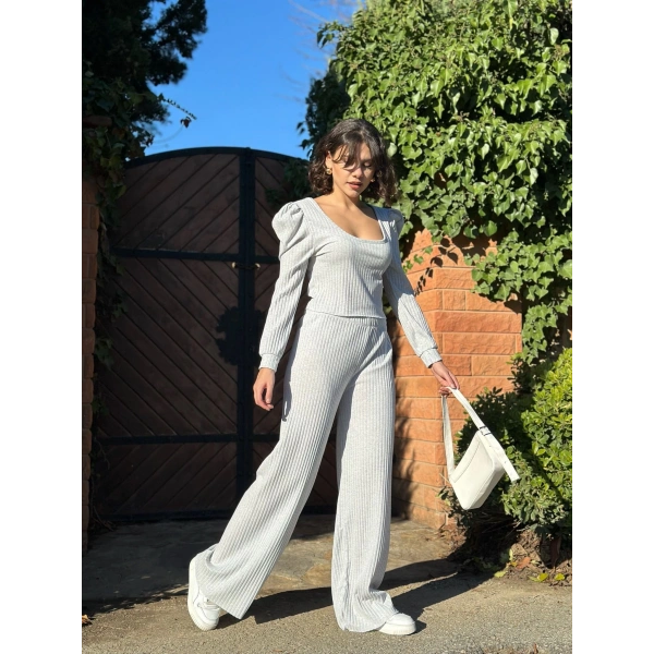 BİÇOMİ Fitilli prenses kol alt üst takım gri