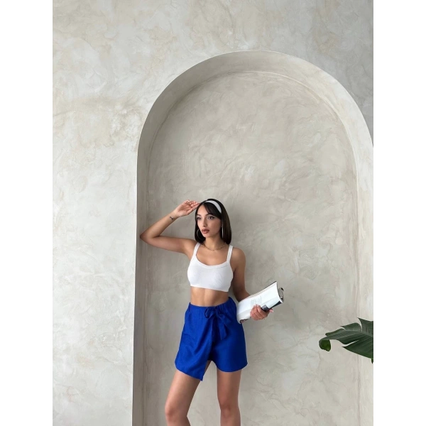 BİÇOMİ Fiyonklu şort etek saks s255021