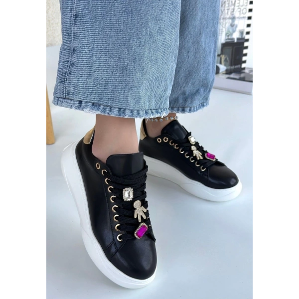 BİÇOMİ Gane Siyah Cilt Bağcıklı Spor Ayakkabı