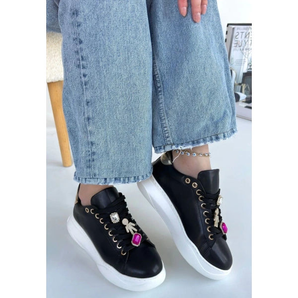 BİÇOMİ Gane Siyah Cilt Bağcıklı Spor Ayakkabı