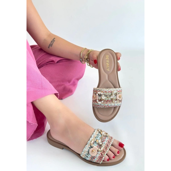 BİÇOMİ Gonne Renkli Hasır Dokuma Terlik