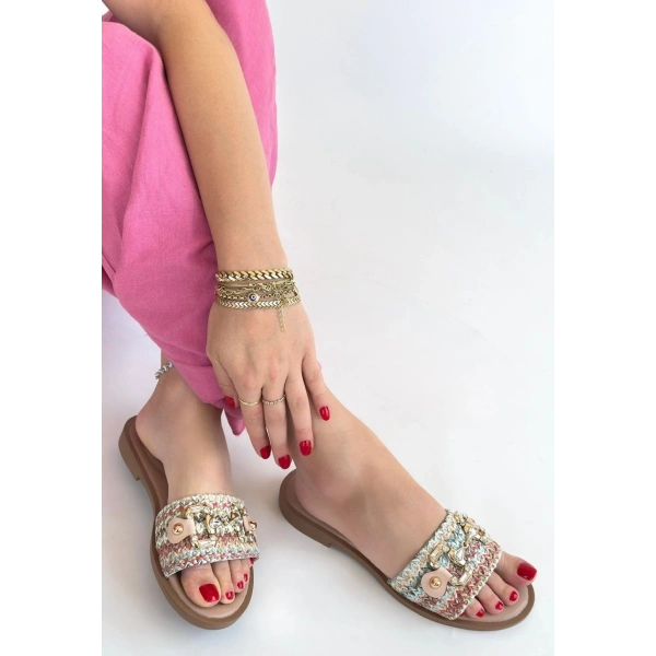 BİÇOMİ Gonne Renkli Hasır Dokuma Terlik