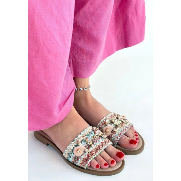 BİÇOMİ Gonne Renkli Hasır Dokuma Terlik