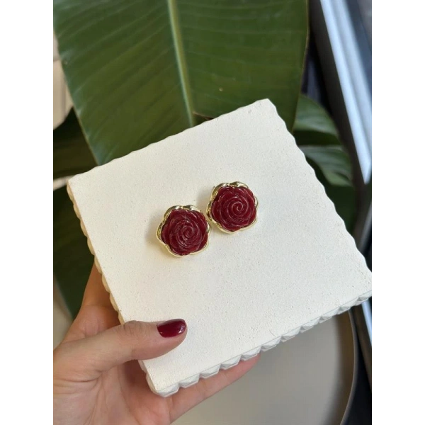 biçomi Gül Küpe - Bordo