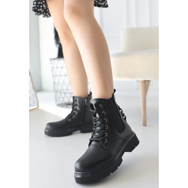 BİÇOMİ Harte Siyah Cilt Bağcıklı Bot