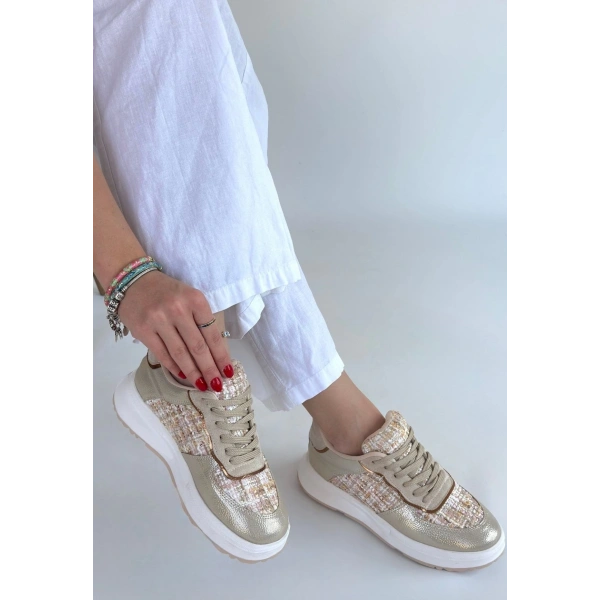 BİÇOMİ Hawer Bej Cilt Bağcıklı Spor Ayakkabı