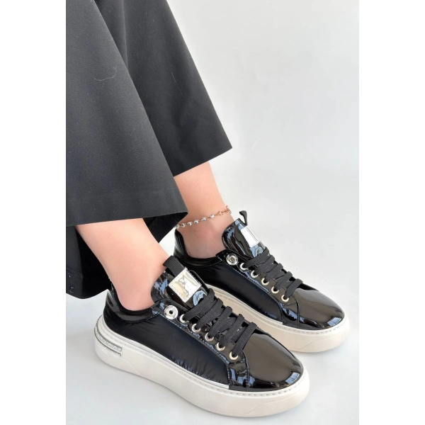 BİÇOMİ Hley Siyah Rugan Paraşüt Detaylı Bağcıklı Spor Ayakkabı