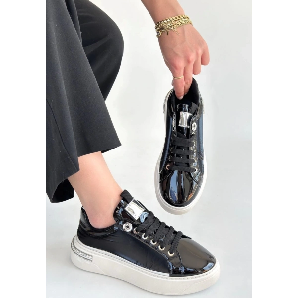 BİÇOMİ Hley Siyah Rugan Paraşüt Detaylı Bağcıklı Spor Ayakkabı