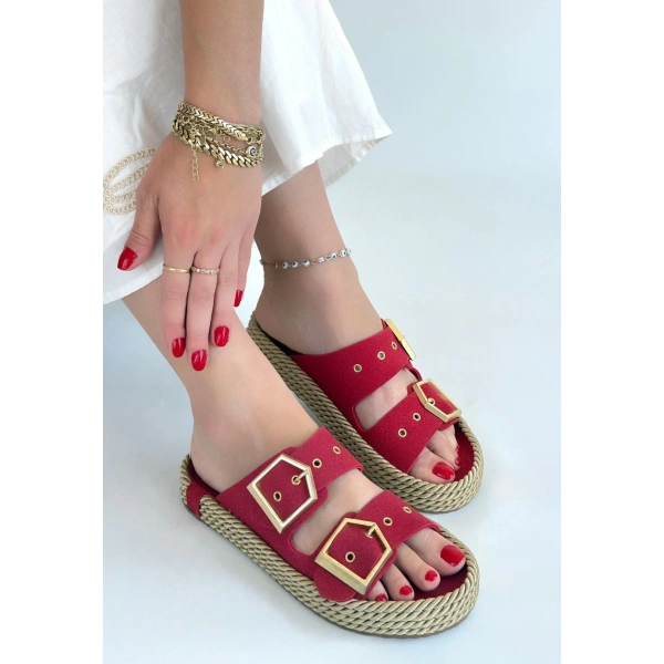 BİÇOMİ İces Kırmızı Nubuk Terlik