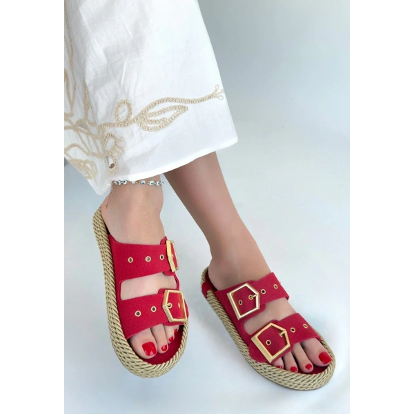 BİÇOMİ İces Kırmızı Nubuk Terlik