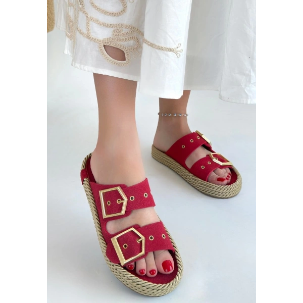 BİÇOMİ İces Kırmızı Nubuk Terlik