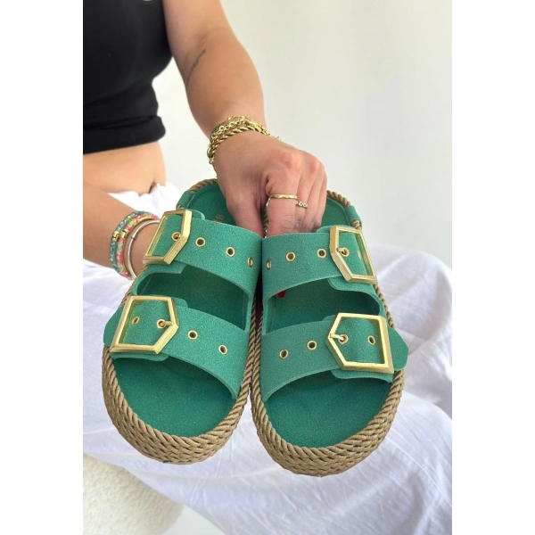 BİÇOMİ İces Yeşil Nubuk Terlik