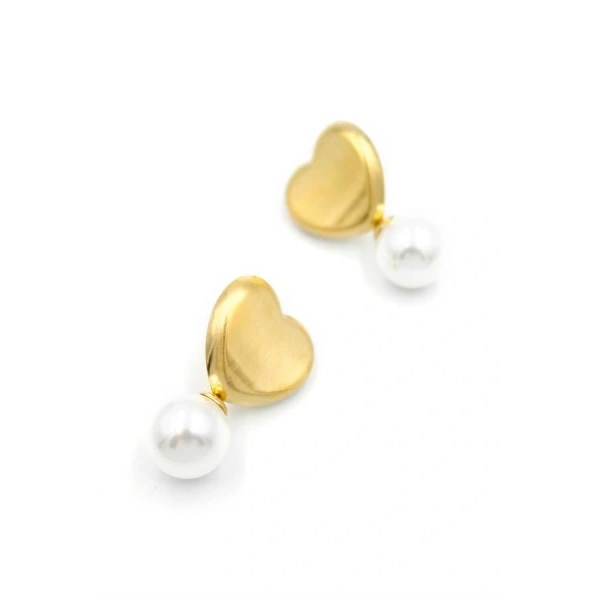 biçomi İnci Kalp Küpe - Altın