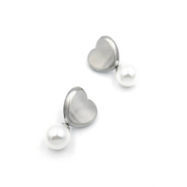 biçomi İnci Kalp Küpe - Gümüş