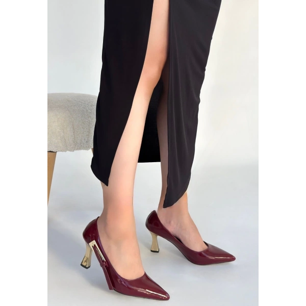 BİÇOMİ İnja Bordo Rugan Topuklu Ayakkabı