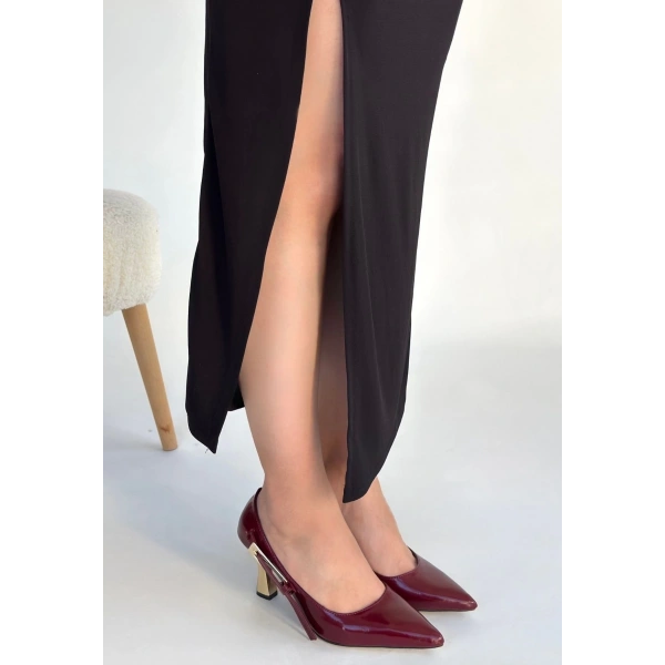 BİÇOMİ İnja Bordo Rugan Topuklu Ayakkabı