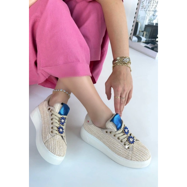 BİÇOMİ Iwer Bej Hasır Dokumalı Bağcıklı Spor Ayakkabı